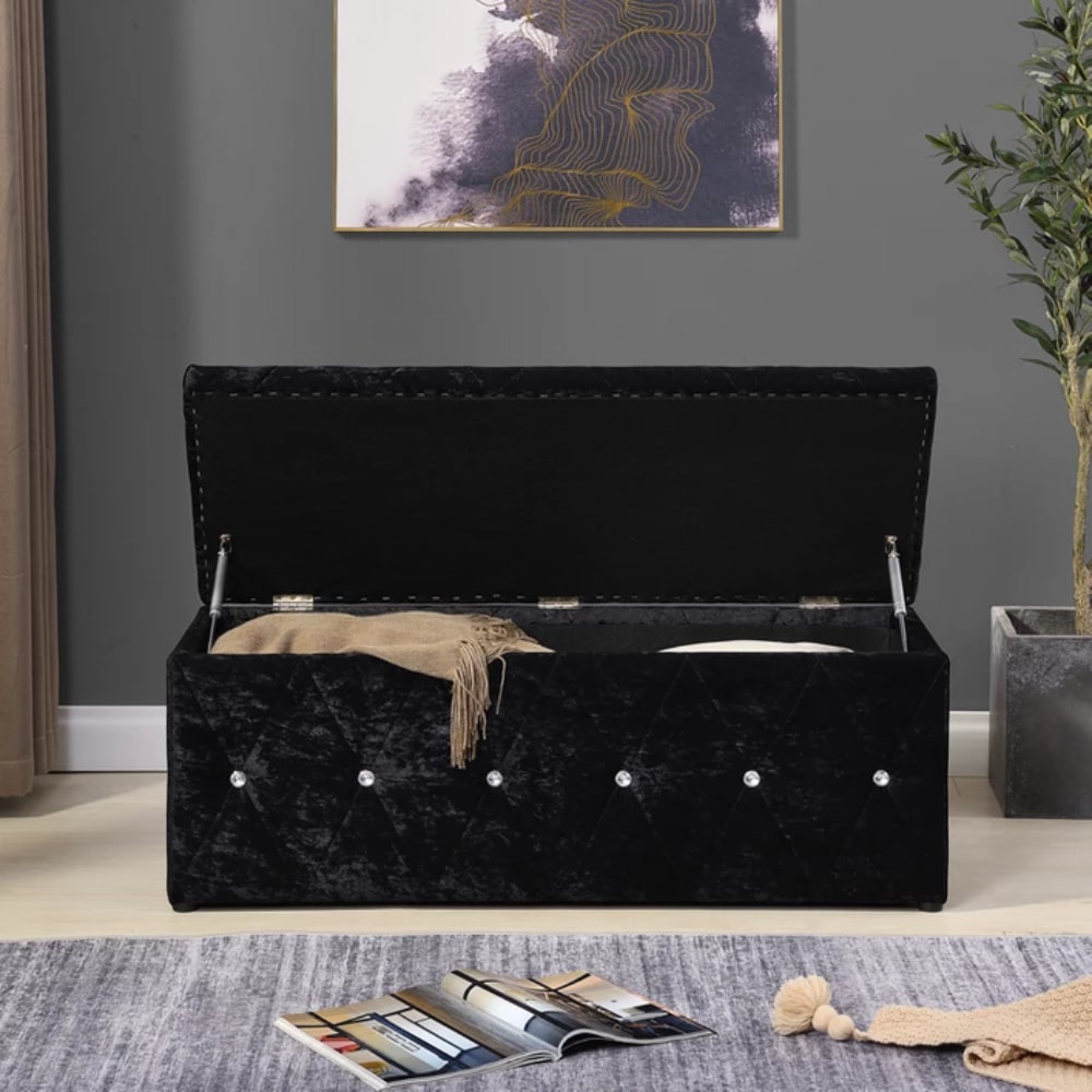Blanket Box - Black Open - Value Flooring and Furniture