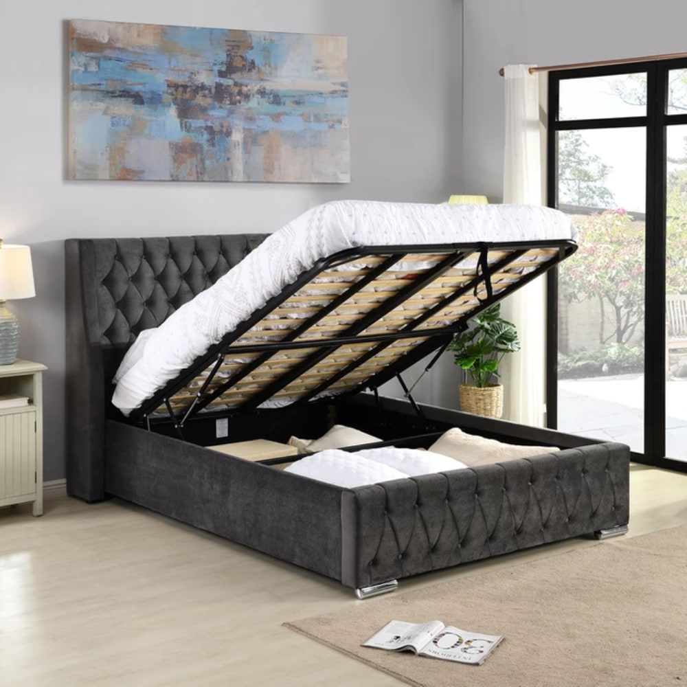 Jersey Gas Lift Bed - Grey - Value Flooring and Furniture