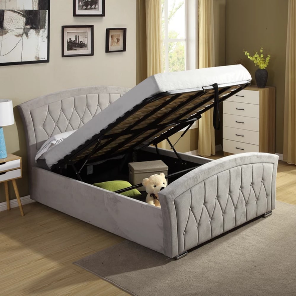 Kingston Gas Lift Bed Open - Light Grey - Value Flooring and Furniture
