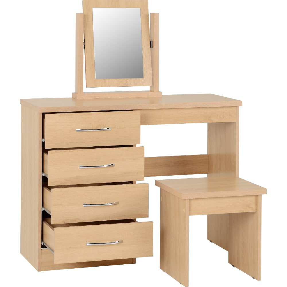 Nevada 4 Drawer Dressing Table Open - Oak - Value Flooring and Furniture
