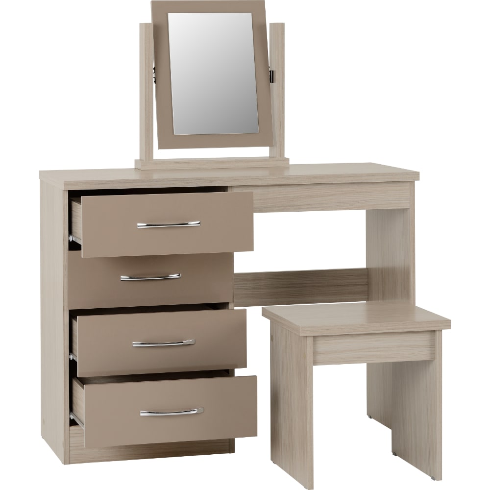 Nevada 4 Drawer Dressing Table Open - Oyster - Value Flooring and Furniture
