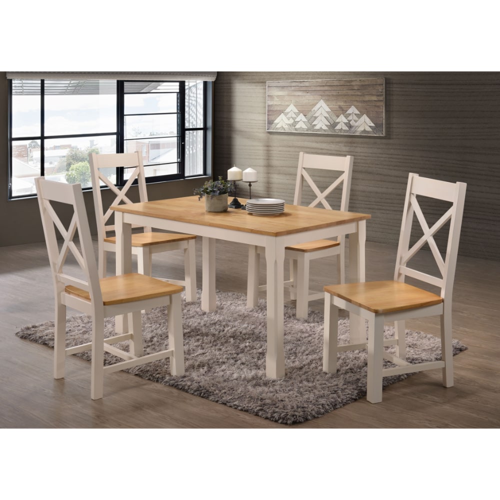 Rochester 4' Dining Set - Cream and Oak - Value Flooring and Furniture