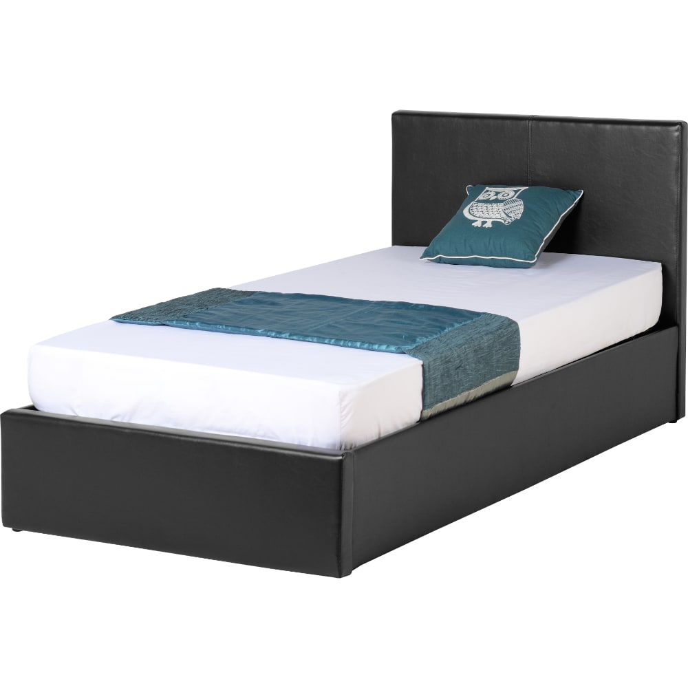 Waverley 3' Storage Bed - Black Faux Leather - Value Flooring and Furniture